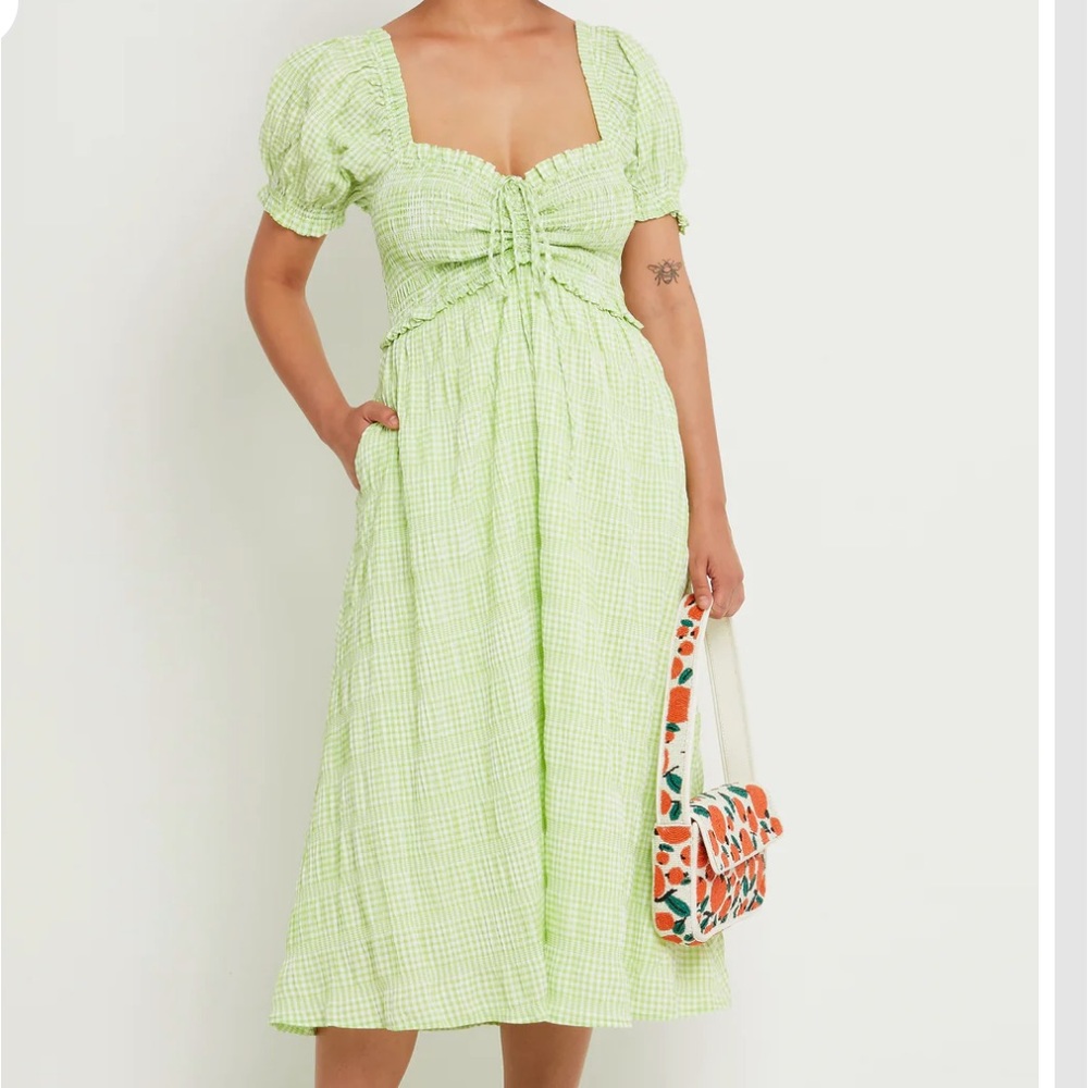 OPT green gingham midi dress. Worn once and dry cleaned. No stains.